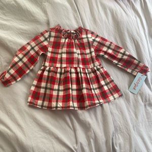 Cat & Jack Christmas plaid shirt, red green and white, size 2T NWT